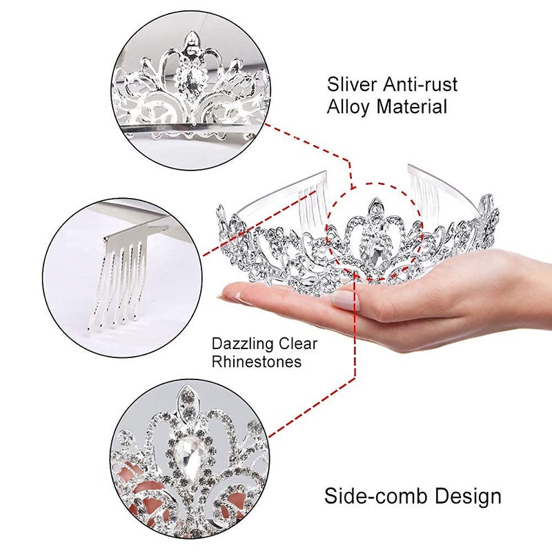 Didder Silver Crystal Tiara Crown Headband Princess Elegant Crown with combs for Women Girls Bridal Wedding Prom Birthday Party - Image 3